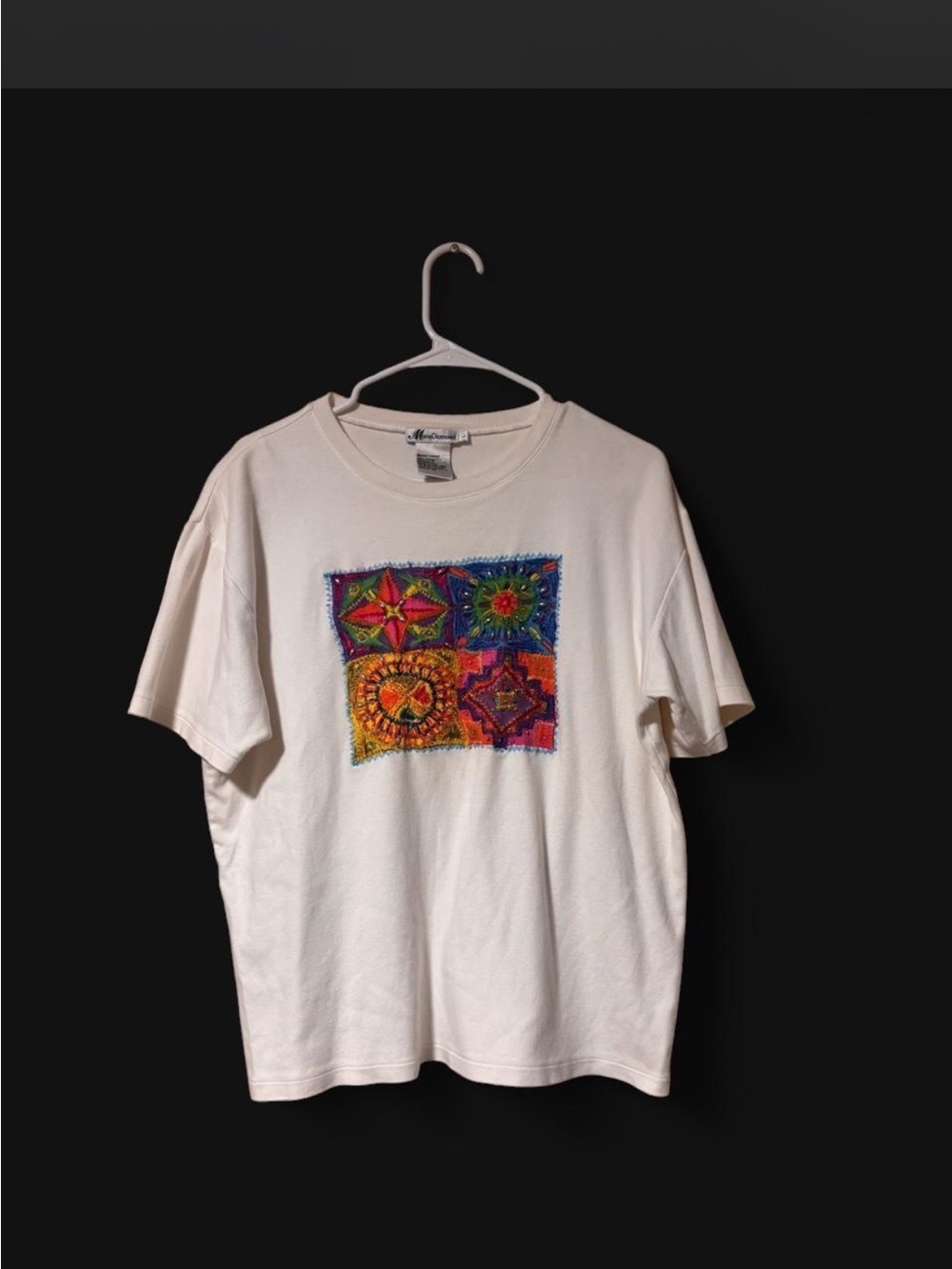 Vintage 90’s embroidered beaded wearable art tee